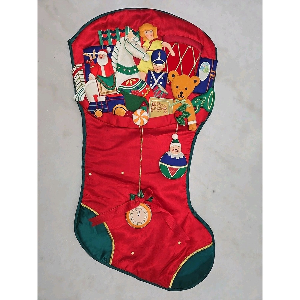 Vintage 31" Giant Christmas Holiday Stocking Teddy Bear Rocking Horse Santa Gift